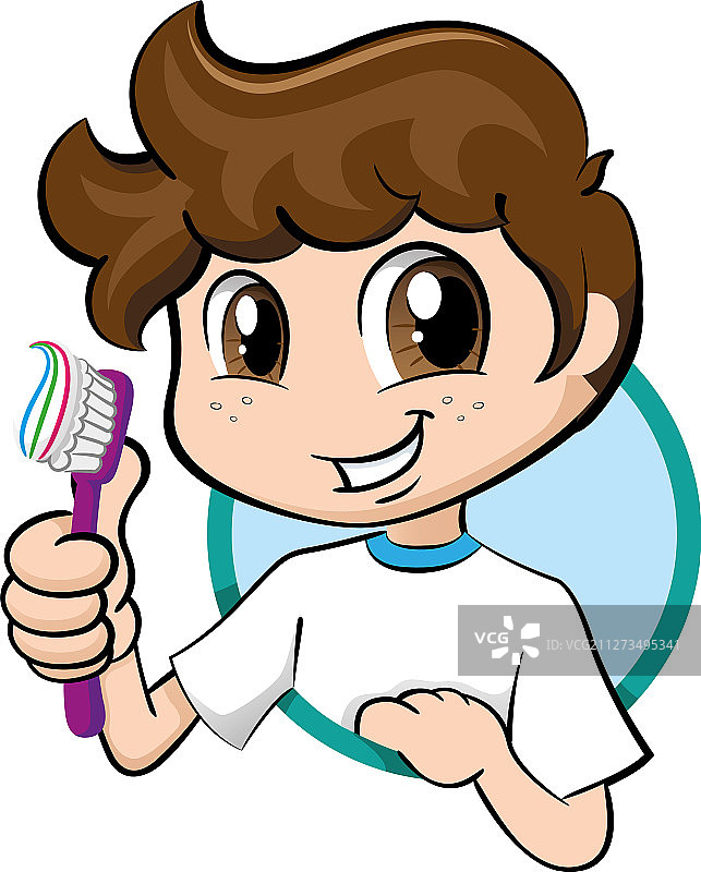 微笑的白人男孩拿着牙刷图片素材