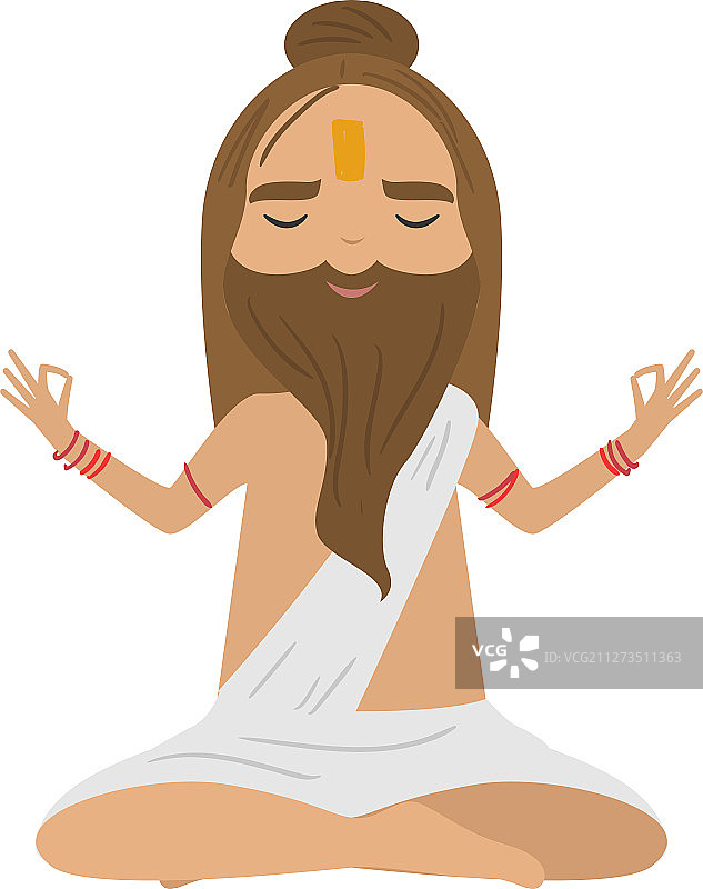 棕色头发和胡须的冥想瑜伽老人图片素材