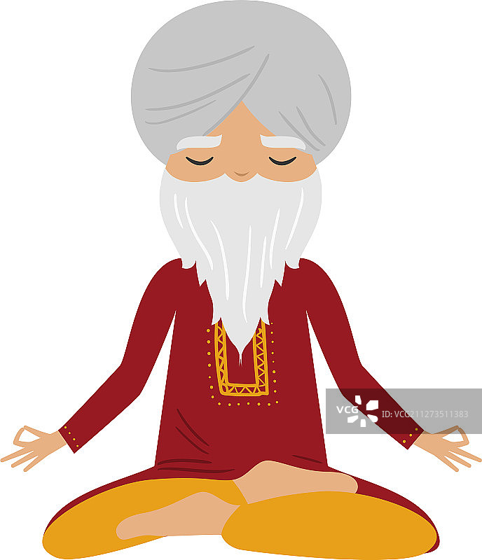 冥想的瑜伽老人，戴着白色头巾图片素材