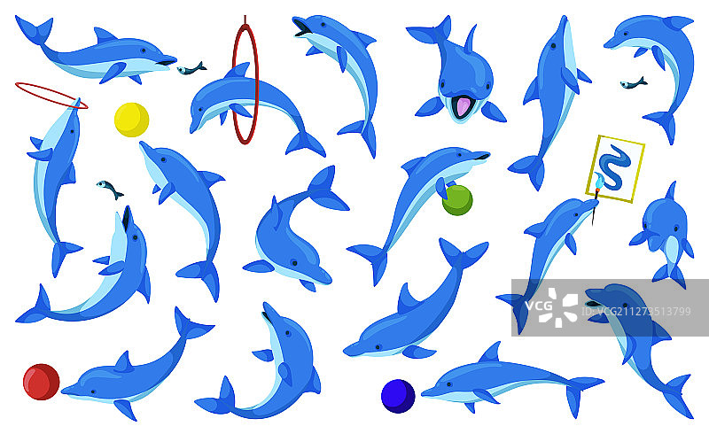 海豚海洋动物卡通图标集图片素材