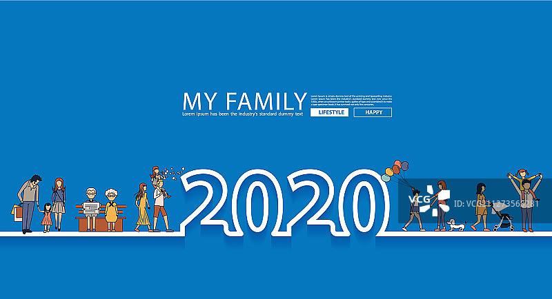 幸福家庭的2020新年生活理念图片素材