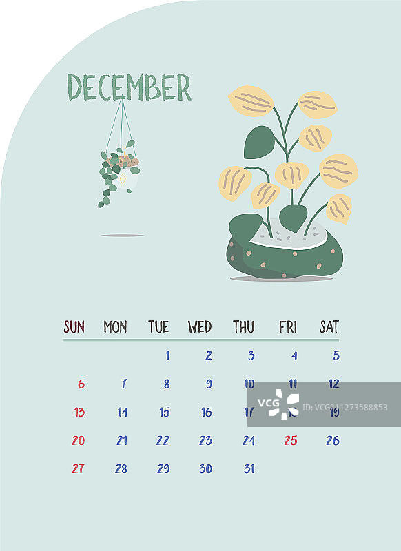 2020年现代植物日历套装图片素材
