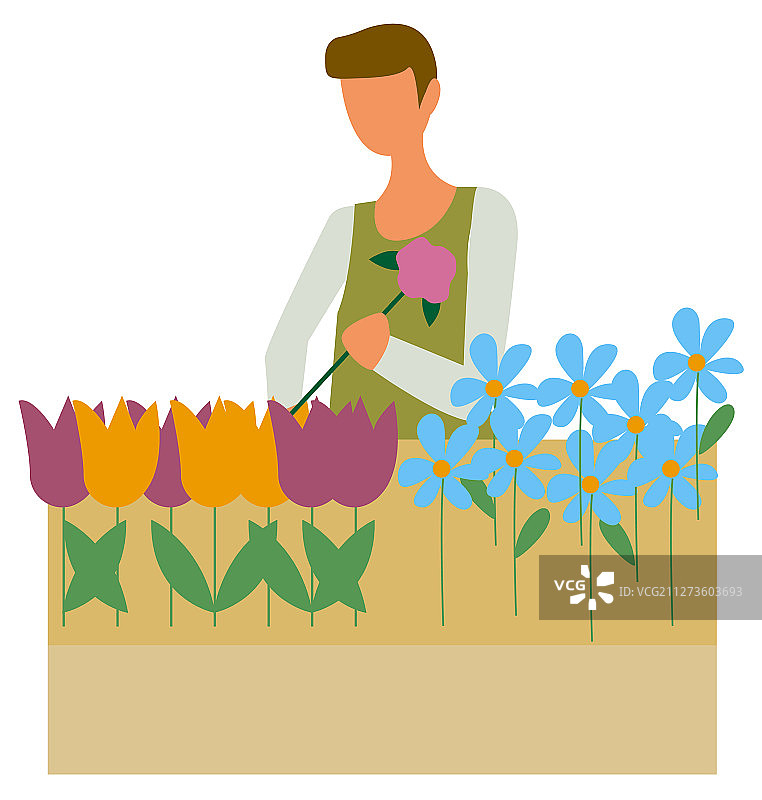 采摘花朵的农民花匠，花盆图片素材