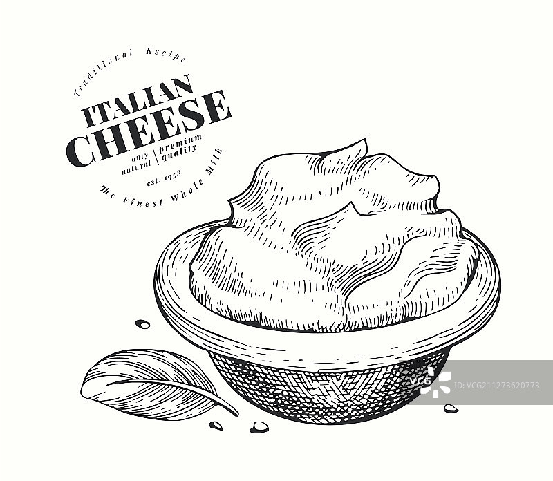 意大利马斯卡彭奶酪手绘图片素材