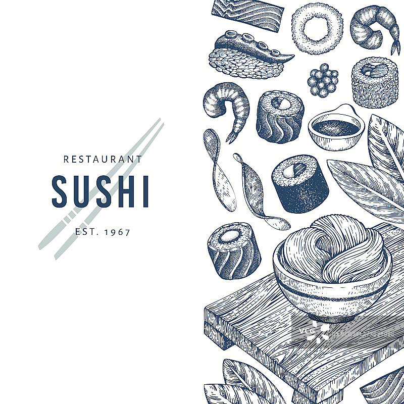 手绘寿司日式料理设计模板图片素材