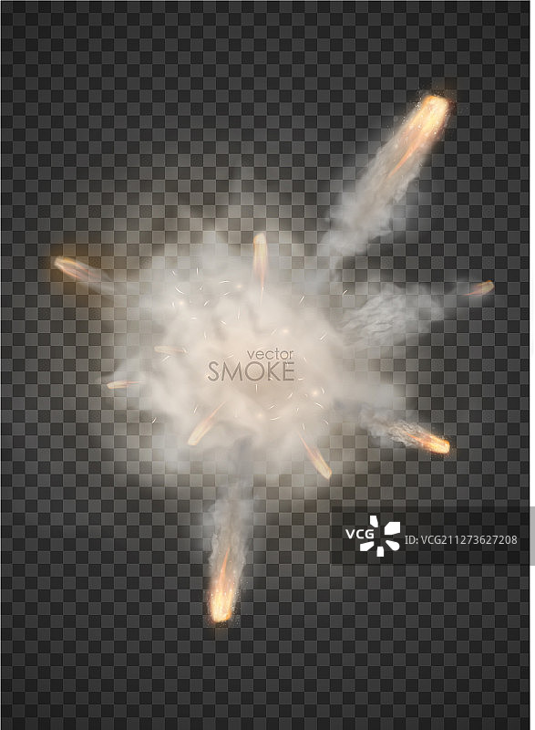 爆炸尾迹烟雾砰的一声，在透明背景上隔离图片素材