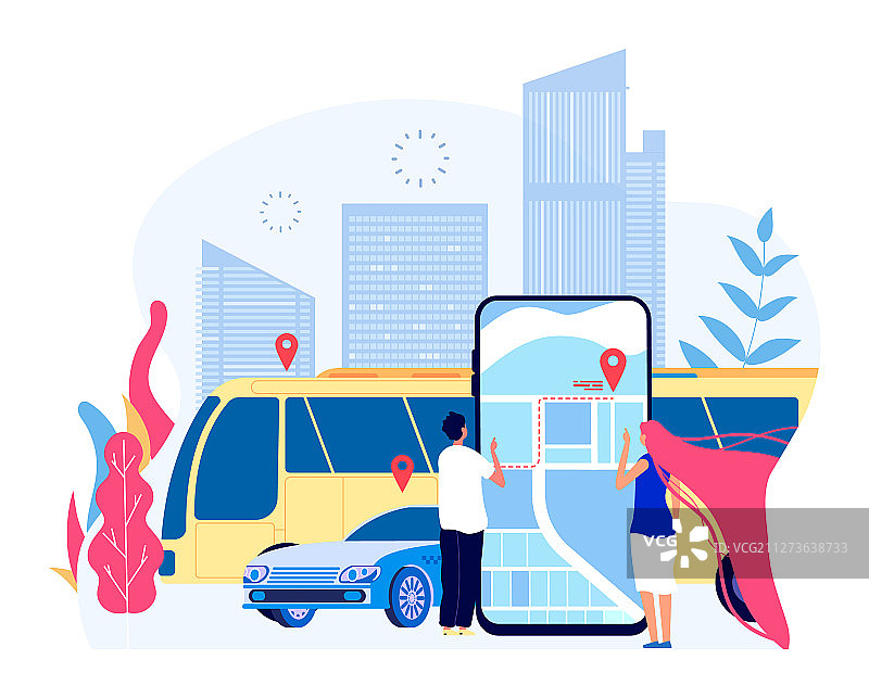 城市公共交通：人群与城市公交车图片素材