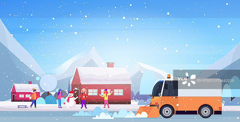 雪后街道清扫车图片素材