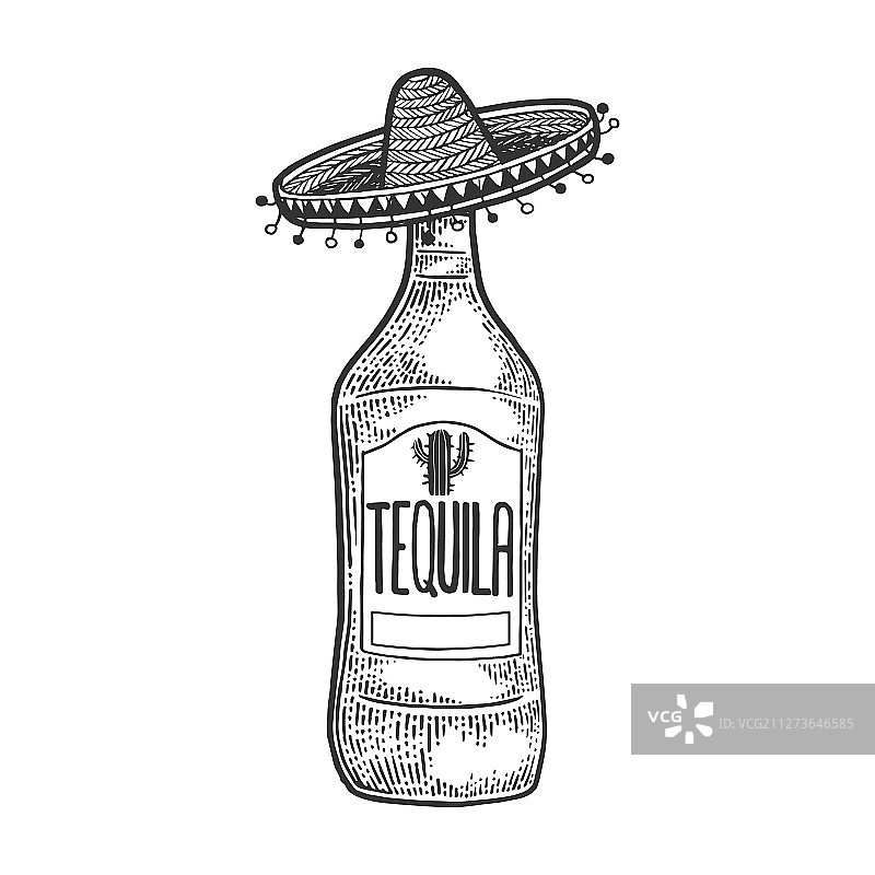 龙舌兰酒墨西哥草帽素描雕刻图片素材