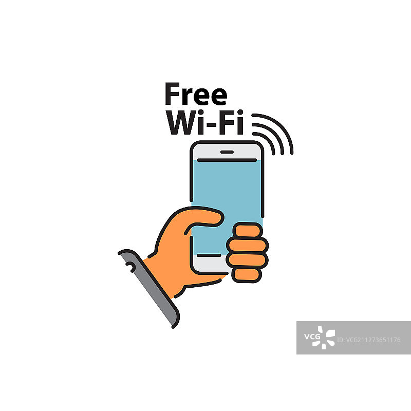 手持智能手机和免费Wi-Fi字样图片素材