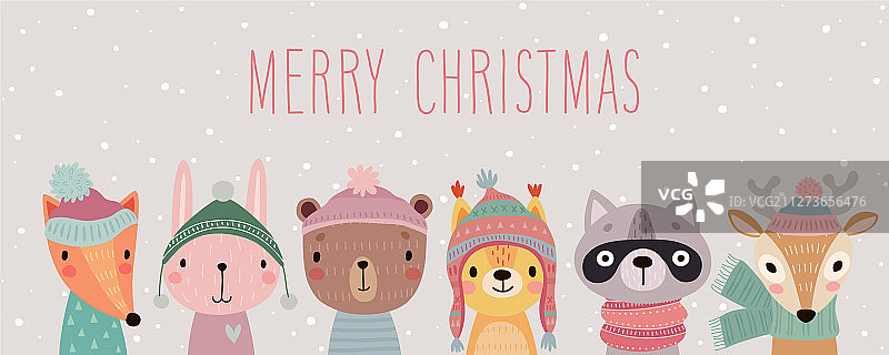 手绘可爱动物的圣诞贺卡图片素材