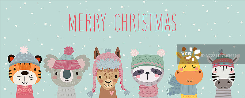 手绘可爱动物的圣诞贺卡图片素材