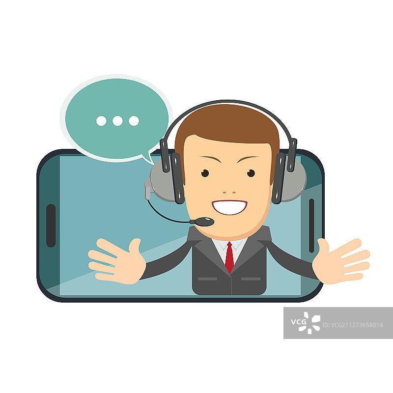 面带微笑的男性客服正在用耳机通话图片素材