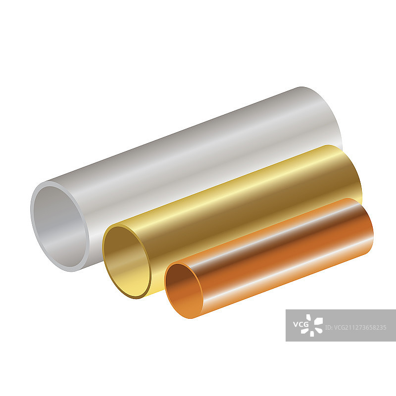 白色背景上的不锈钢铜黄铜管道图片素材
