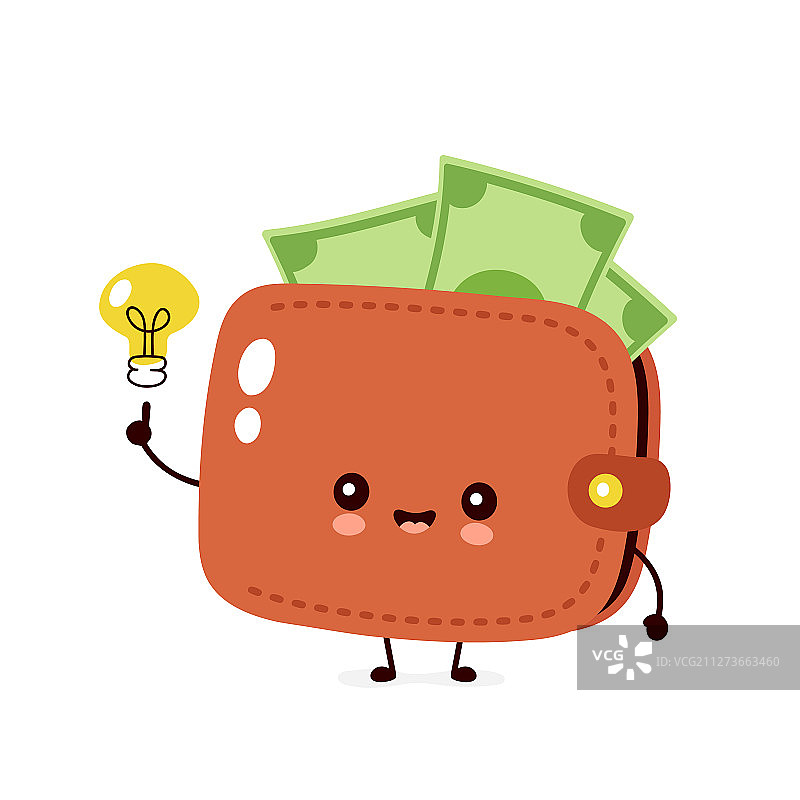 带有灯泡的快乐可爱钞票钱包图片素材