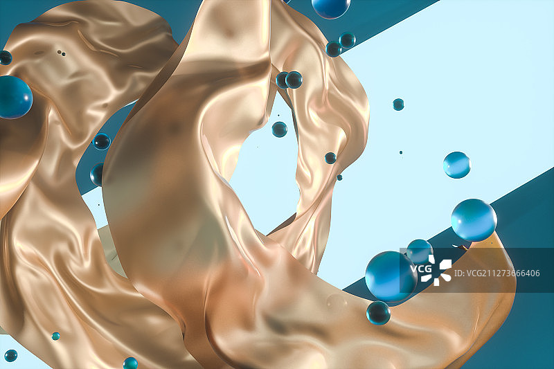 空中飞舞的金色绸缎 三维渲染图片素材