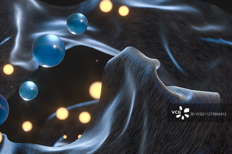 空中飞舞的黑色绸缎 三维渲染图片素材