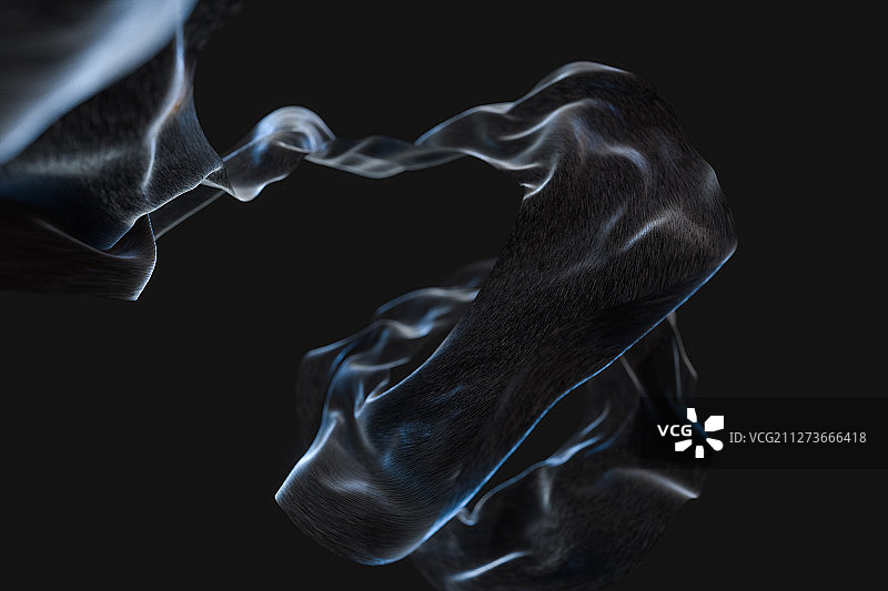 空中飞舞的黑色绸缎 三维渲染图片素材