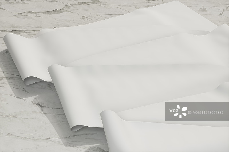 铺在大理石上的长条纸张 三维渲染图片素材