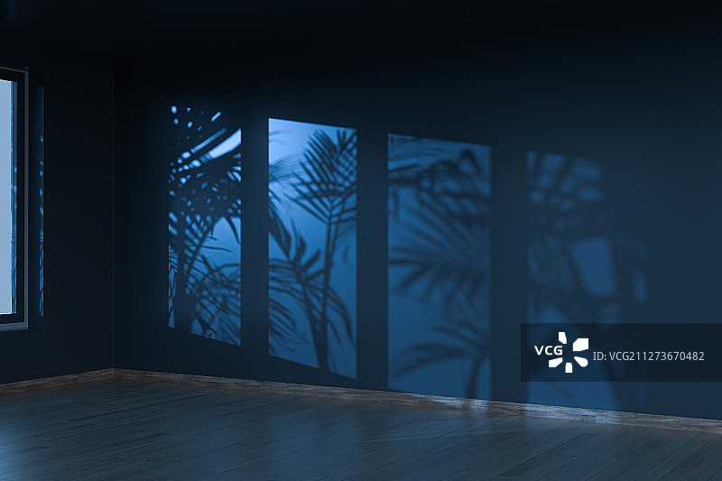窗外的月光与墙上的光影 三维渲染图片素材