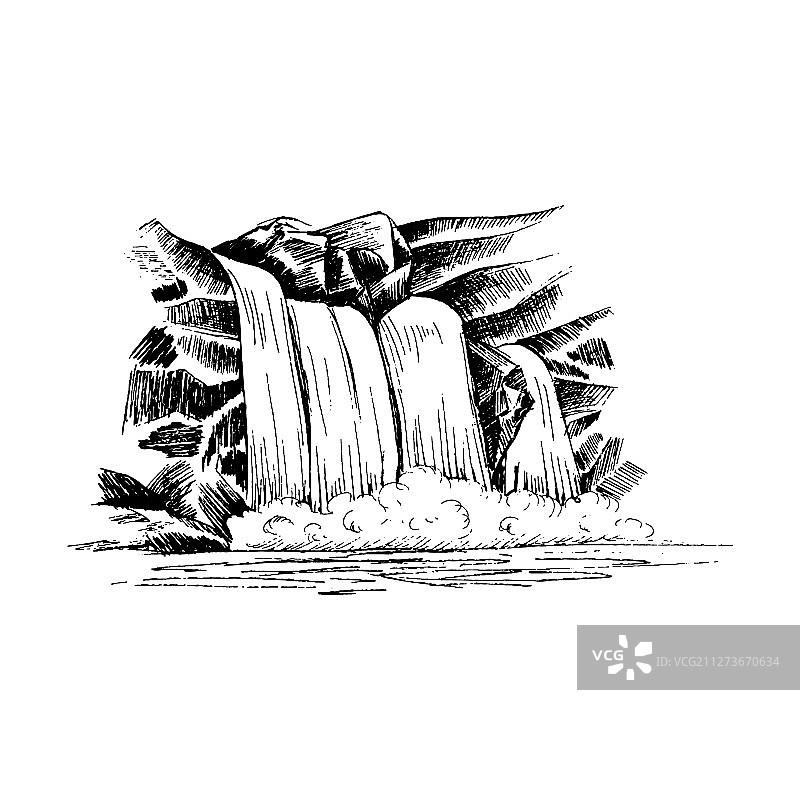 瀑布素描：层叠瀑布图片素材