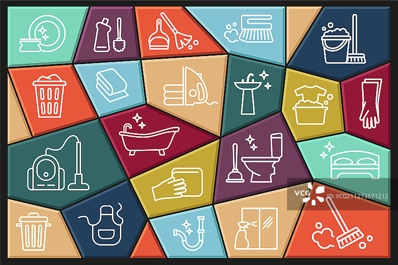 具有可编辑笔触的清洁和家务图标图片素材