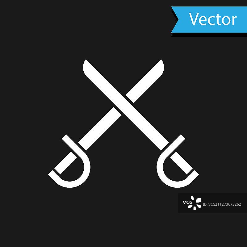 黑色背景上孤立的白色交叉海盗剑图标图片素材