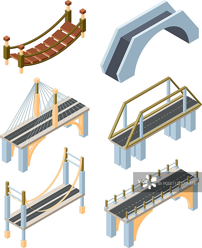 不同类型的桥梁2.5D模型图片素材