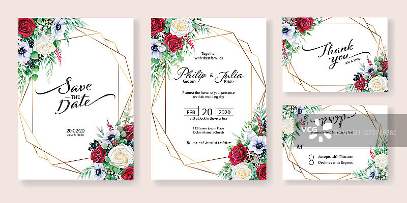 婚礼请柬日期感谢函图片素材