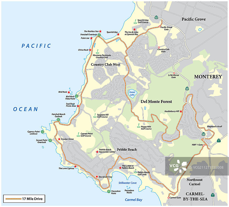 加利福尼亚州17英里地图图片素材