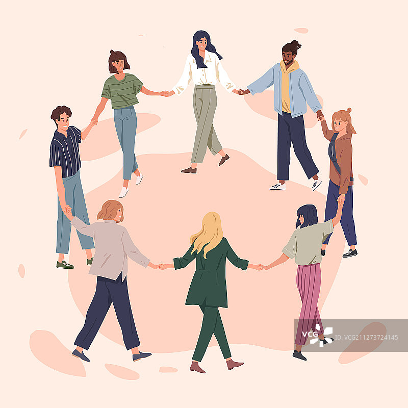手牵手的快乐人群扁平设计图片素材