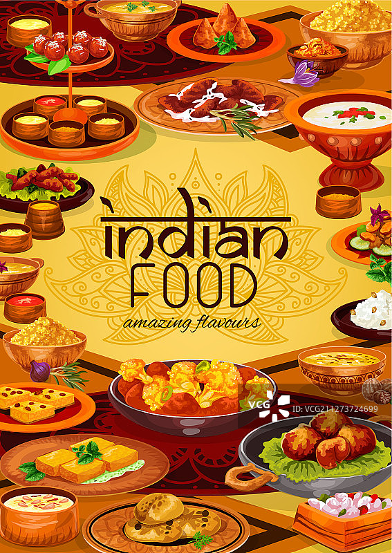 印度菜，米饭，肉，海鲜和蔬菜图片素材