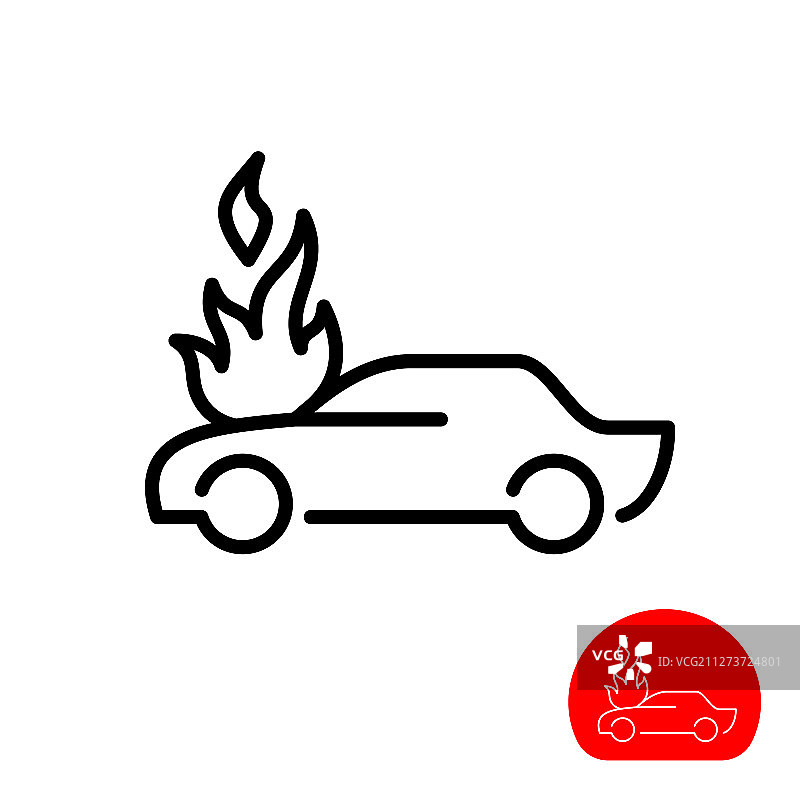 燃烧的汽车图标线条剪影图片素材