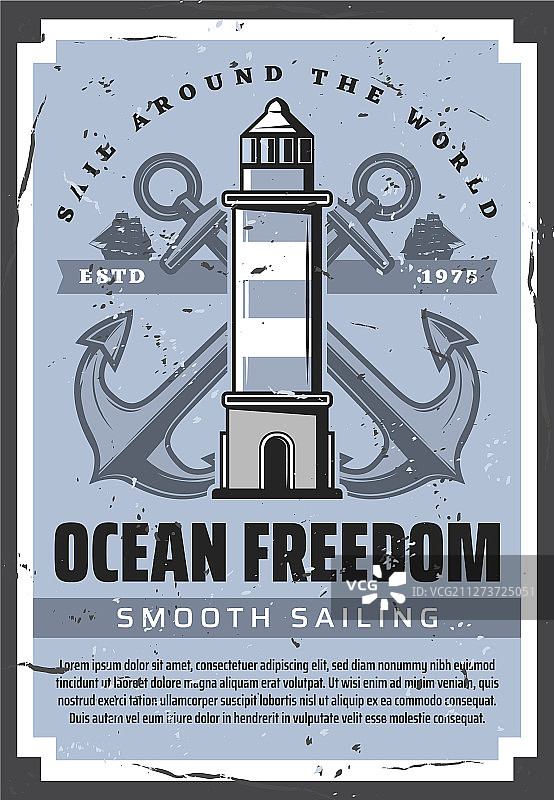 航海锚、灯塔和帆船图片素材