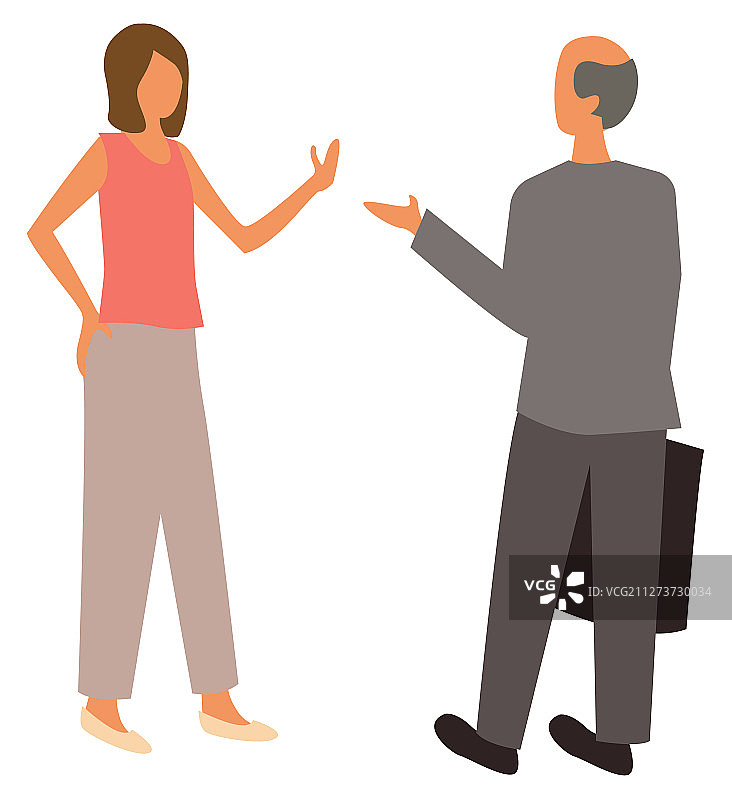 女人与秃顶男人交谈（隔离人群）图片素材