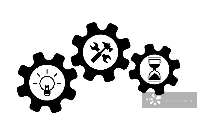 扳手、锤子、沙漏和灯泡螺母图片素材