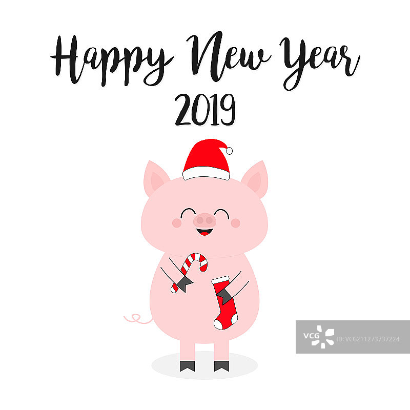 2019新年快乐，圣诞小猪拿着糖果图片素材