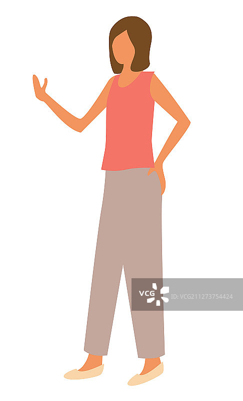 穿着无袖衬衫和长裤的女人的侧面图片素材