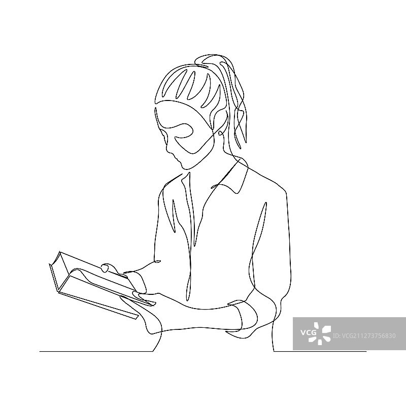 连续单线女人读书教育图片素材