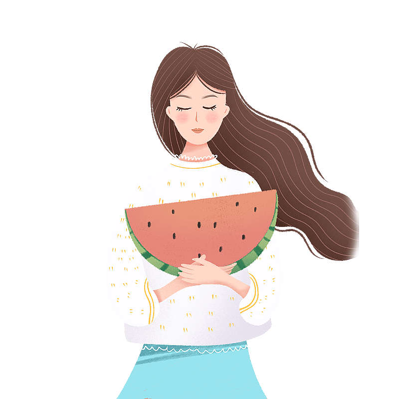 夏天抱着西瓜的女孩图片素材