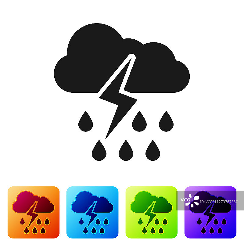 带有雨和闪电的黑色云朵图标图片素材