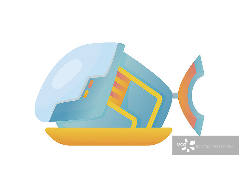 黄色和蓝色潜艇海底卡通风格图片素材