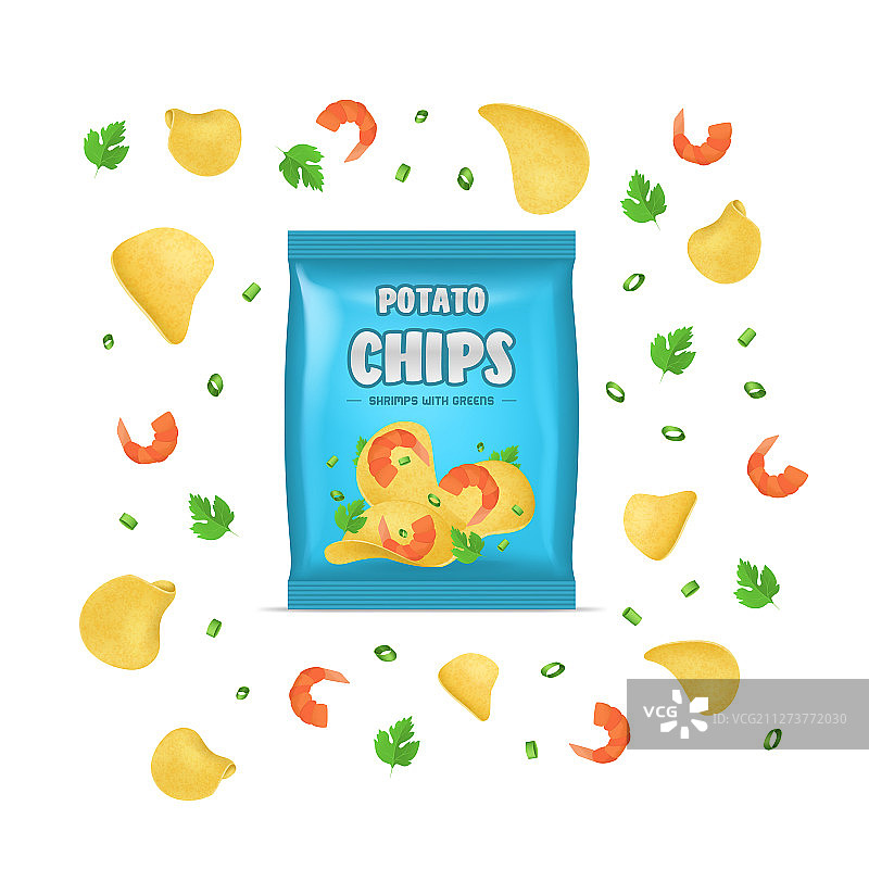 逼真的3D薯片广告袋图片素材