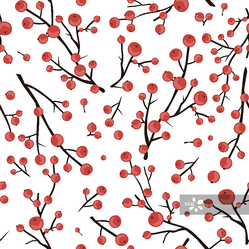 冬季浆果树枝背景无缝图案图片素材