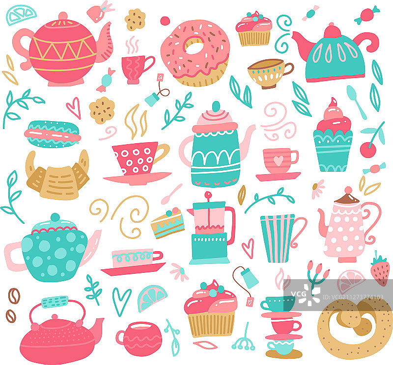 包含茶饮元素的爱心茶具-茶杯图片素材