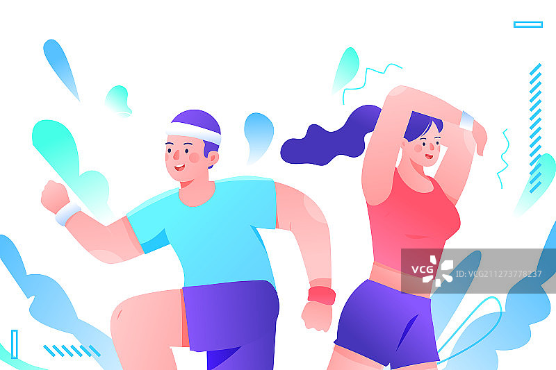 卡通减肥瘦身健康运动训练挑战背景矢量插画图片素材