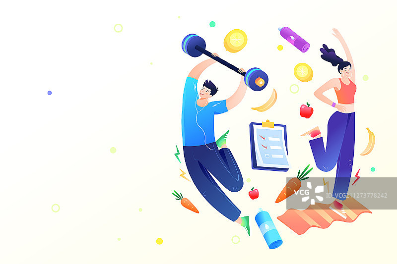 卡通减肥瘦身健康运动训练挑战背景矢量插画图片素材