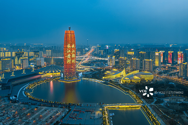 郑州如意湖CBD夜景图片素材
