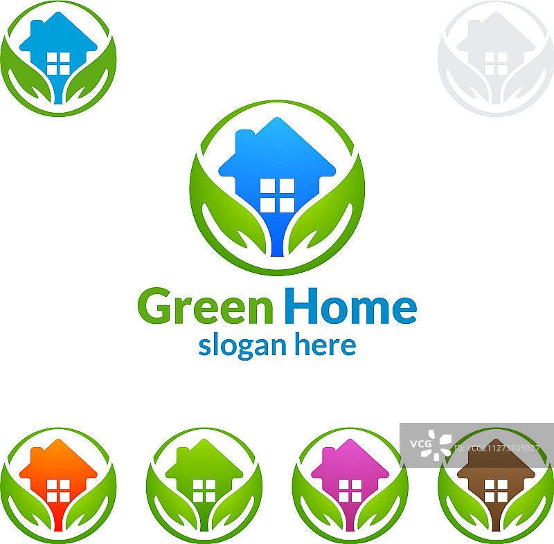 带有绿色房屋logo的房地产logo设计图片素材