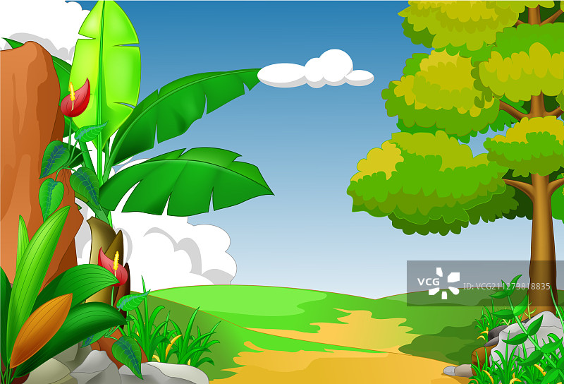 卡通山丘树木景观图片素材